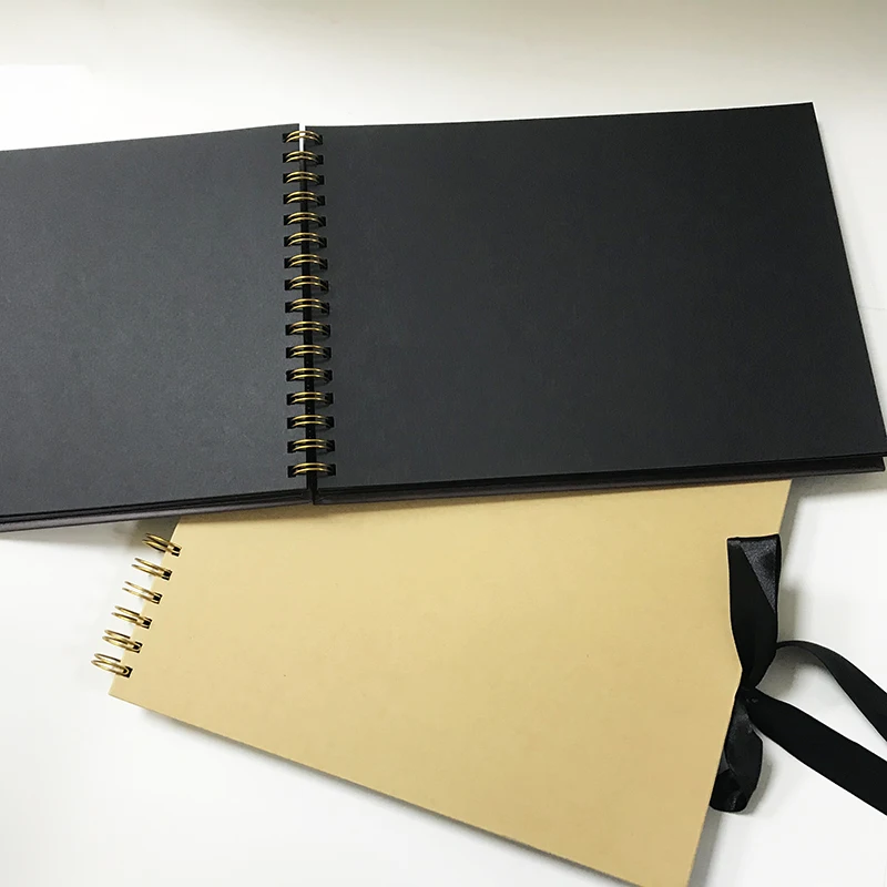 A4 eco-friendly blank black pages spiral binding hardcover sketch book wedding photo album