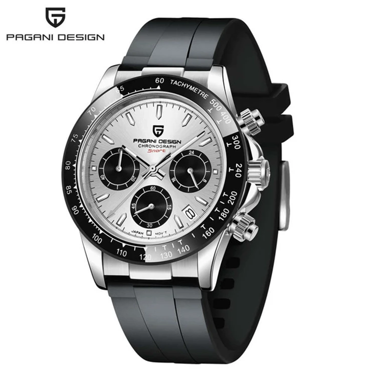 PAGANI DESIGN 1664 Relogio Watch New Quartz Wristwatch Luxury Sapphire Glass Sports Rubber Strap Chronograph Watch Men