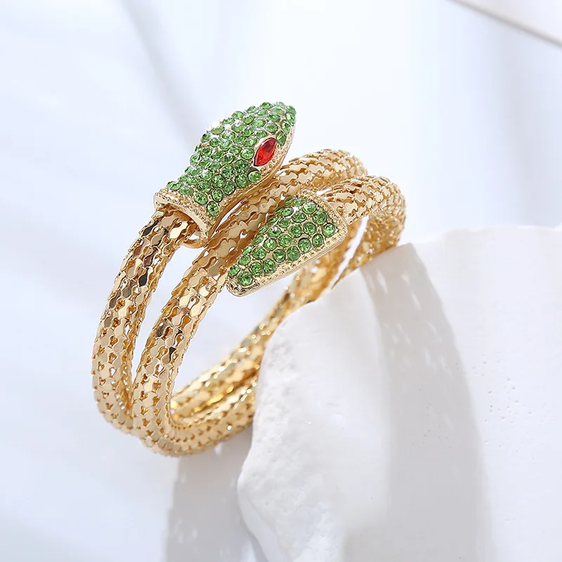 Silver Gold Plated Green Snake Bracelet Customised Crystal Cristal Stones Bracelets for Women