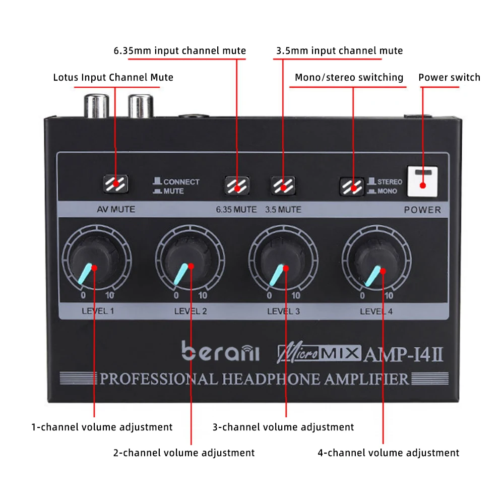 AMP-I4 новый продукт 4-канальный портативный 3 5/6 5 мм усилитель для наушников аудио интерфейс