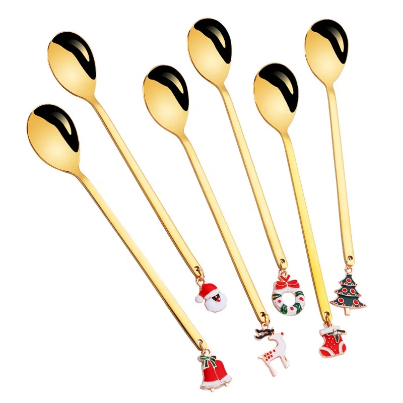 Promotion gift rose gold cutlery tasting dessert teaspoon floral Coffee Mixing spoon Gold stainless steel coffee spoon