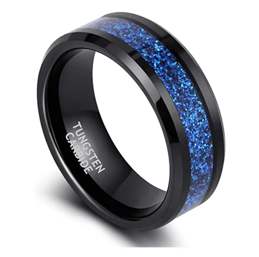 
High Hardness Gentleman Psychedelic Blue Carbide Tungsten Ring 