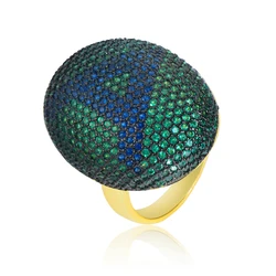 Fashion Bar Setting Gold big Ring full green stones cubic zircon cz rings for women Elegant Ring