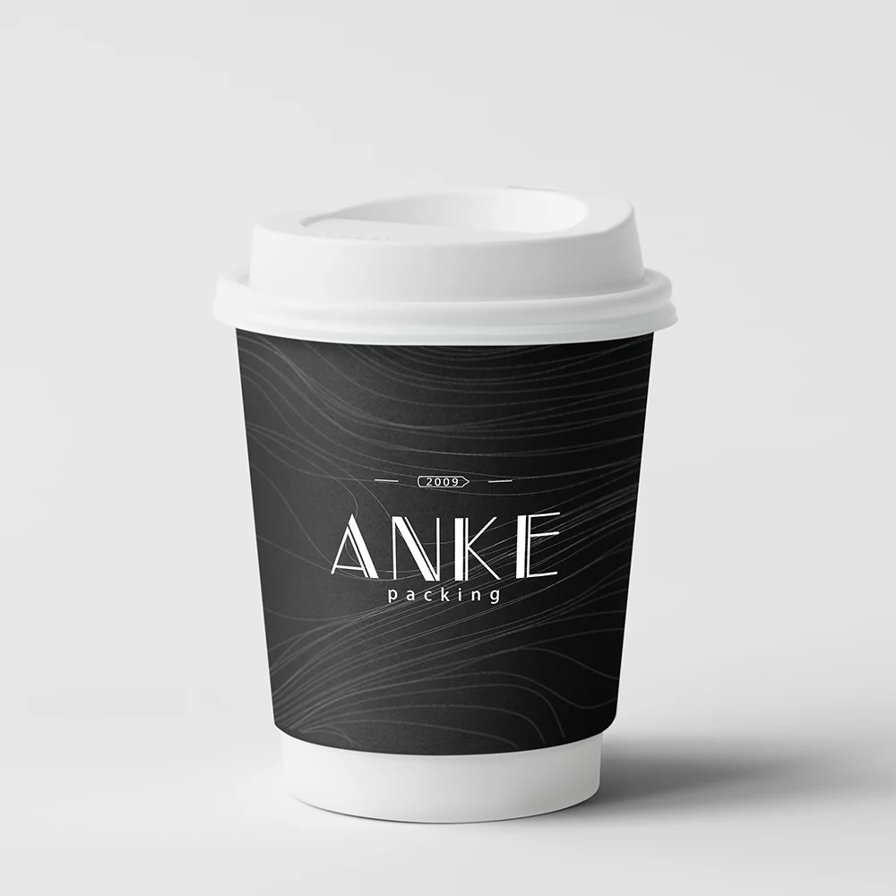 Custom coffee cups paper customized black 20 oz hot drink ice cream tea ripple paper coffee cups with lids