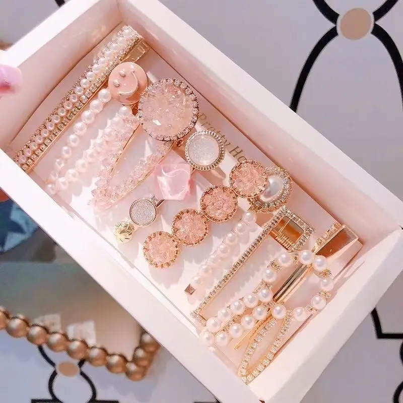 Wholesale Korean Duck Clips Hair Clips Set Crystal Rhinestone Hairgrips Clips Pearl Hair Accessories For Girls Women