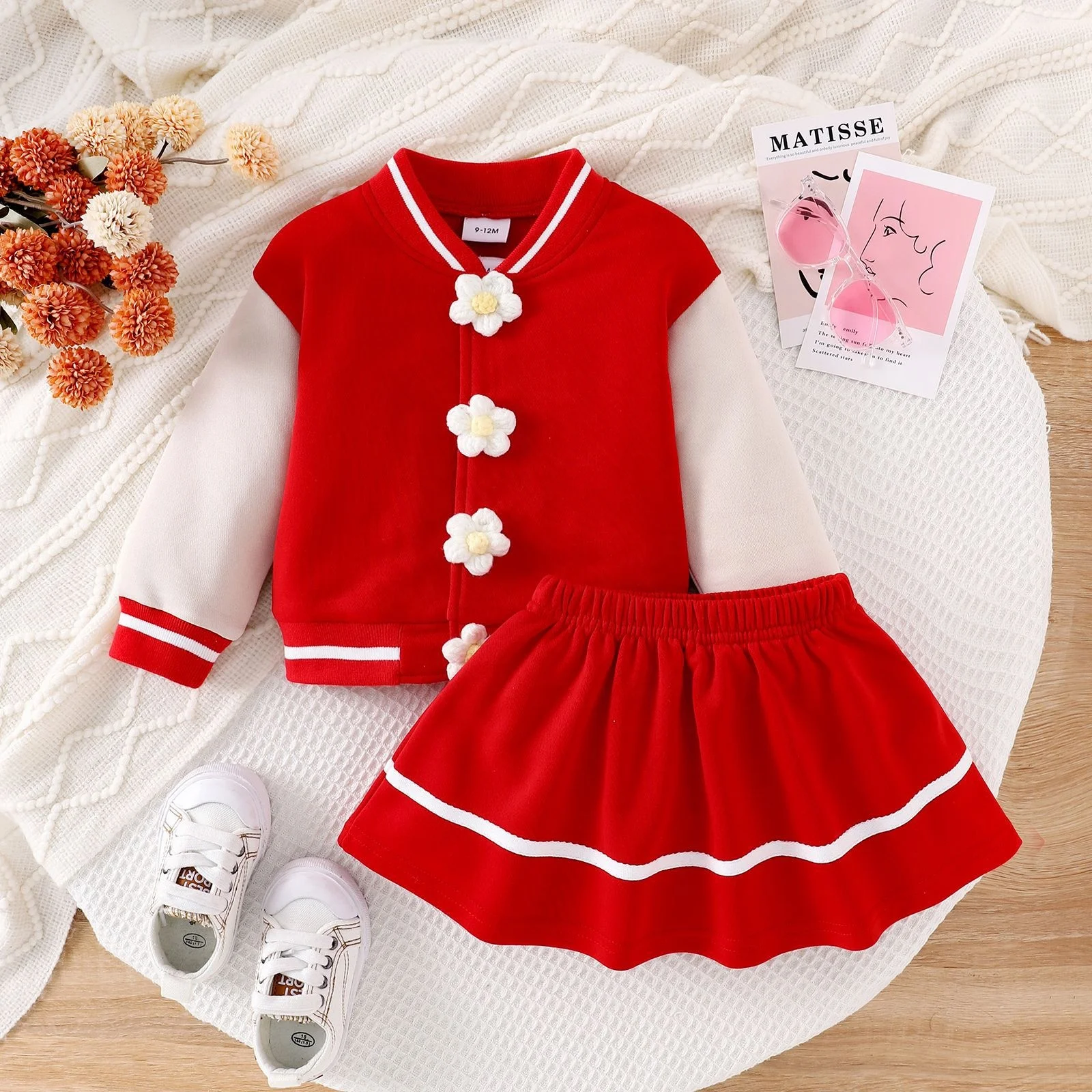 Hot selling baby red clothes set skirt long sleeve tracksuit baby girl clothes 2 piece set