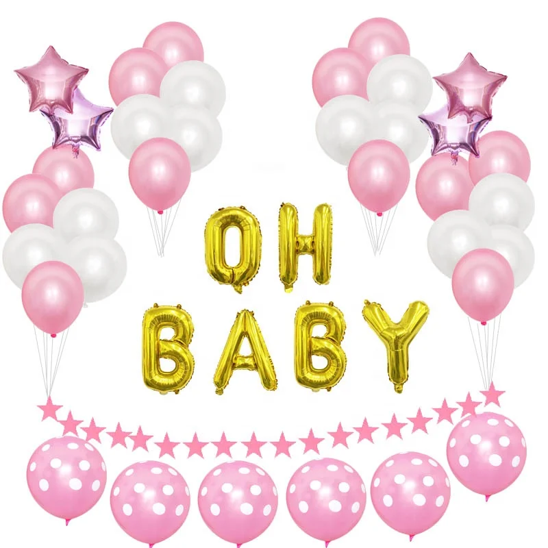 12 Inches Latex Balloons Pink and White Balloons Helium Balloons Birthday Girl Oh Baby Shower Party Decoration