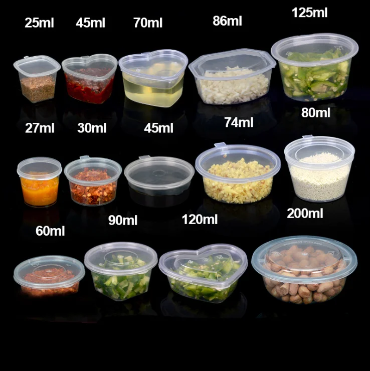 Disposable Clear Black Plastic PP 1/2/3/4 Oz Seasoning Sauce Container Cup With Lid Salad Dressing Condiment Cups Portion cups