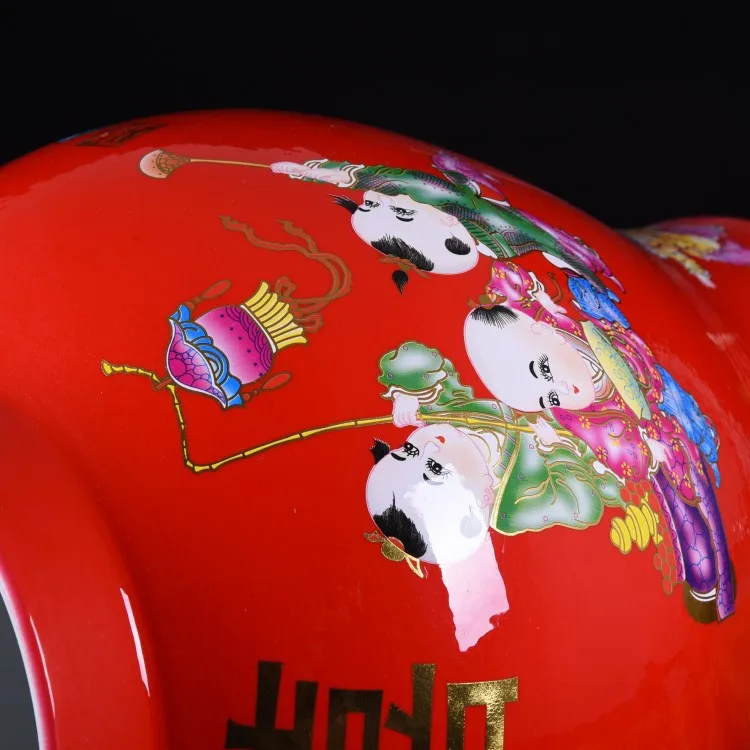 Chinese red large general jar  ceramic floor to ceiling large vase  wealth auspiciousness  indoor decoration foyer ornaments