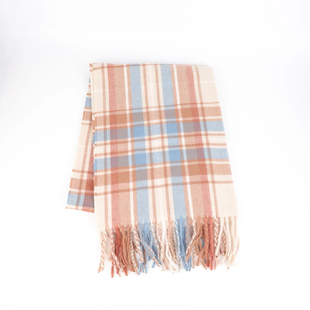 100% Acrylic 2022 custom scarf fashion plaid design woven scarf going out to keep warm scarf for women