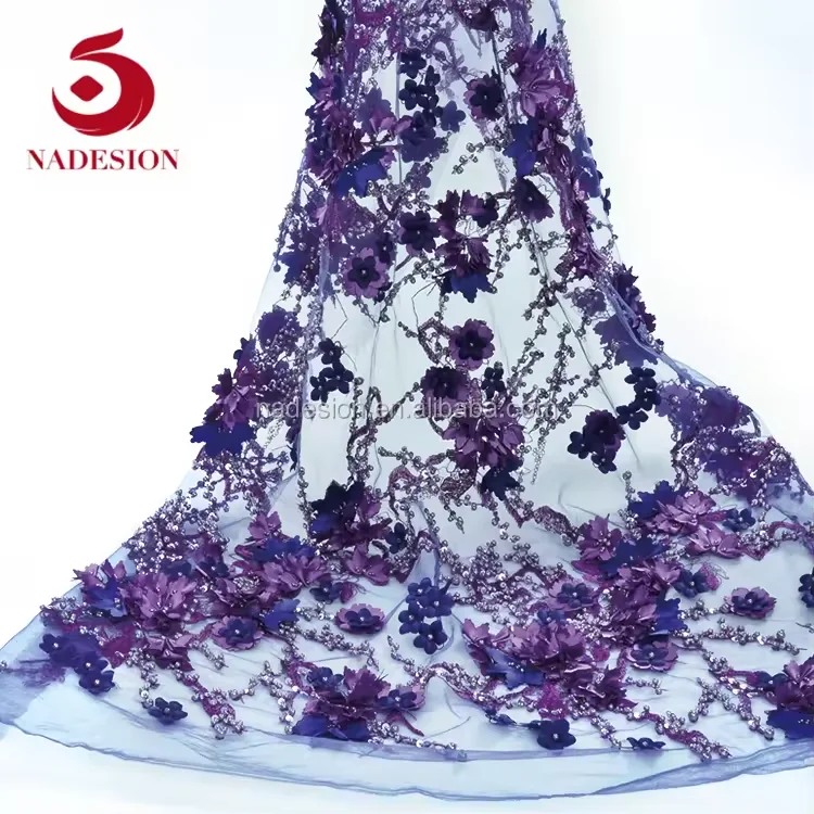 High Quality Beaded Lace Beaded Border Lace Fabric Wholesale Luxury Embroidery Flower Bridal Lace Fabric