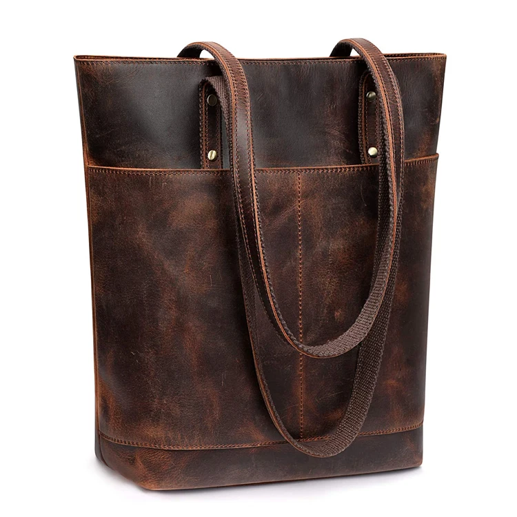 Amazon Italy designer crazy horse leather shoulder bags for women,trendy lady big tote handbag custom real leather handbags