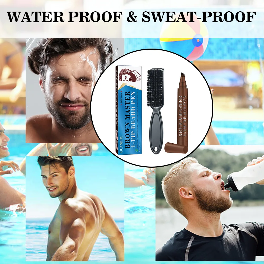 Wholesale Professional Men Hair Styling Waterproof Beard Brush Beard Natural Filling Pen Set