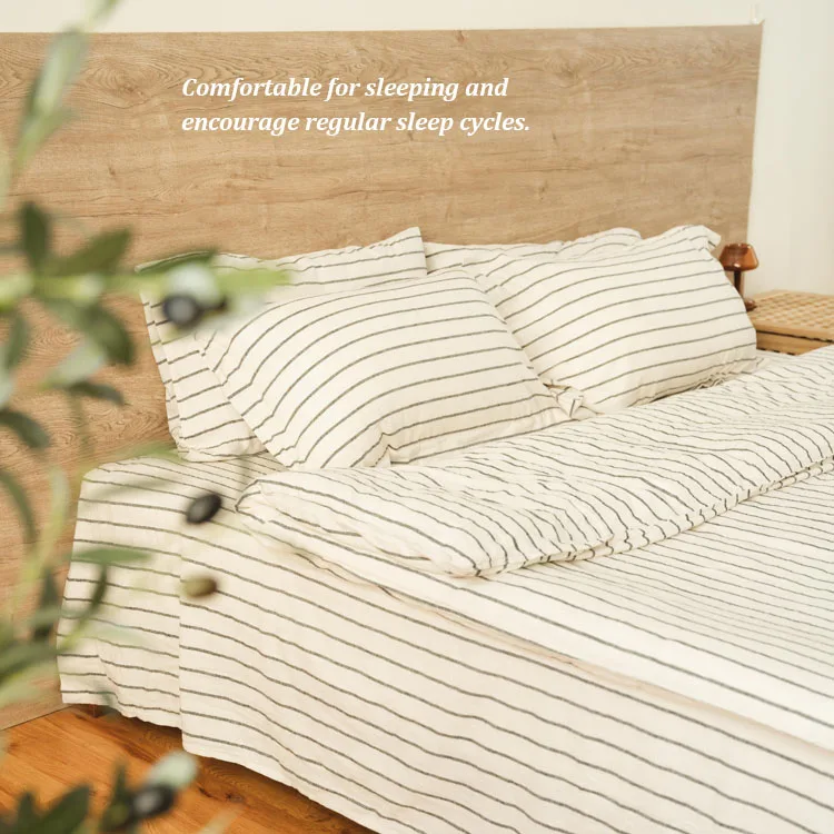 High quality 100% French Flax Linen duvet cover set yarn dyed pinstripe French linen sheets