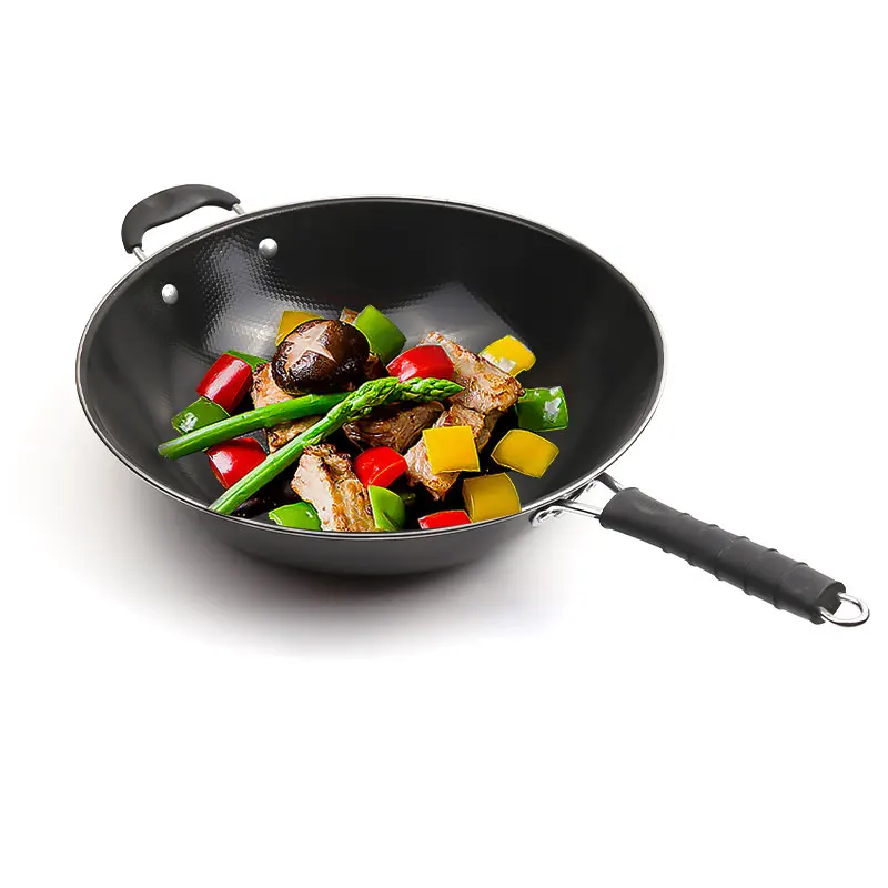 Ручная кованая чугунная ВОК, домашняя посуда без покрытия, антипригарная утолщенная железная ВОК, 22 см