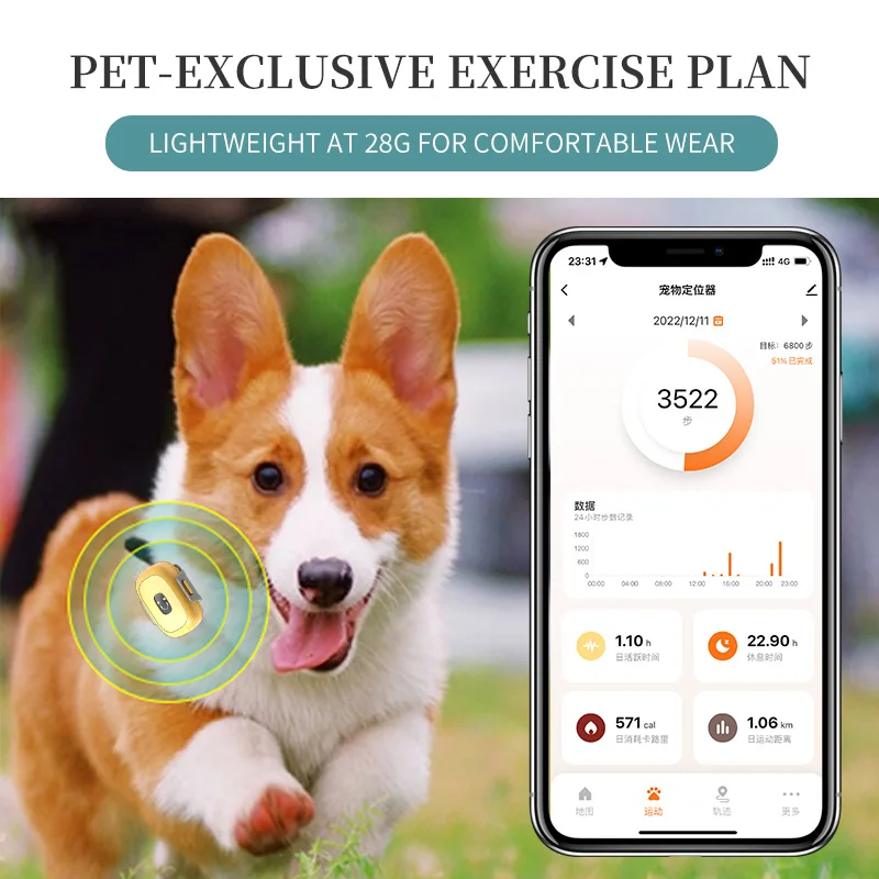 Pet Activity Monitor 4G GPS Tracker Measure Pet Step Historical track Dog Cat Health Monitor with WIFI