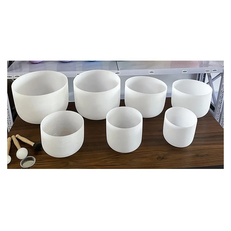 SIHE  Factory Directly Sale Quartz Bowl 7 Chakra Rainbow Design Frosted Crystal Singing Bowl Bol Chantant En Cristal