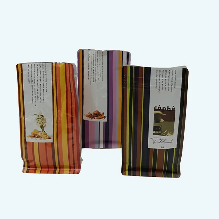 Custom-printed 1LB 1KG Recyclable Ground Coffee Box Block Bottom Square Bottom Pouch With One Way Degassing Valve And Zipper