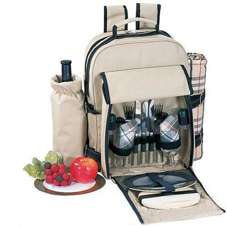 Customize waterproof beer food large insulated cooler bag outdoor camping wine dinnerware 4 persons set picnic backpack with rug