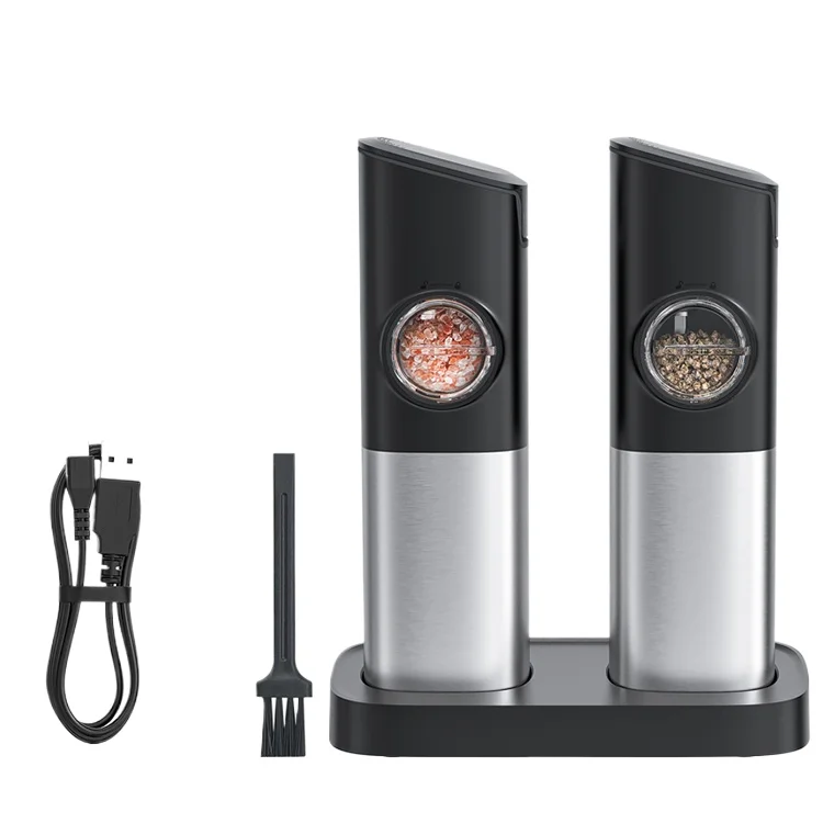 Stylish Automatic Salt And Pepper Set With USB Charging Base Salt And Pepper Mill Set