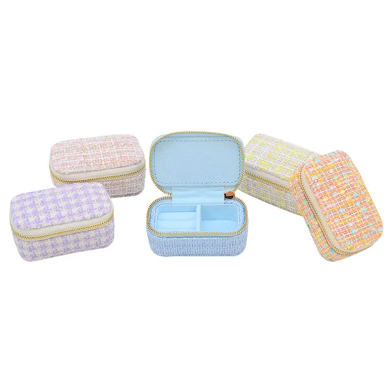 Small Jewellery Packaging Velvet Necklace Box Mini Custom Logo Travel Jewelry Box Portable Ring Zipper Velvet Storage Case