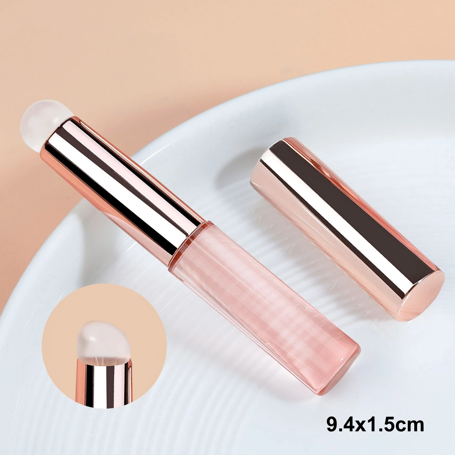 Nail Salon Pink Reusable Nail Art Stamper Transfer Tools Apply Powder Gradient Effect Lipstick Shaped Silicone Brush
