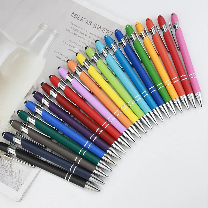 cheapest price best selling support customization soft feeling rubber coated stylus touch screen metal ball pens with laser logo