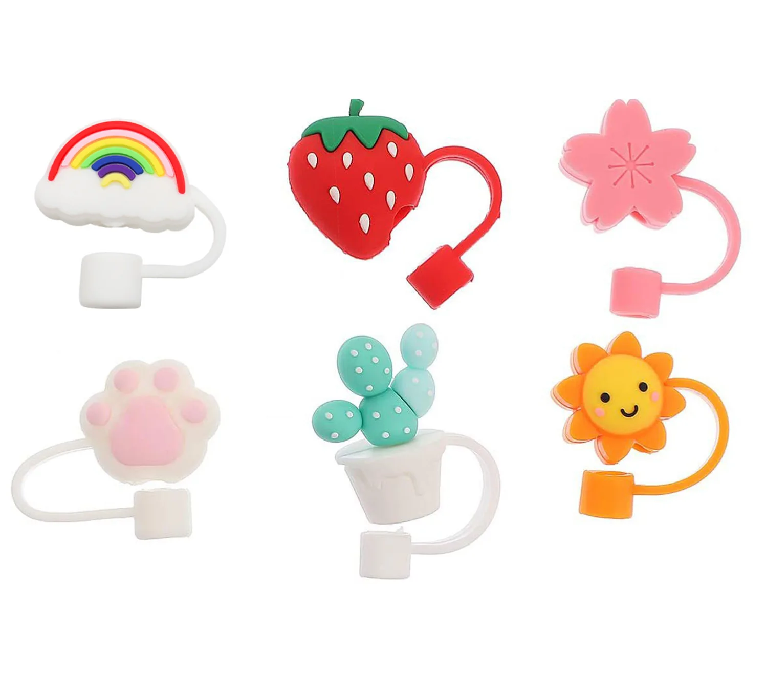 Reusable Silicone Drinking Straw Lids Cartoon Drinking Straw Caps Tips Cover