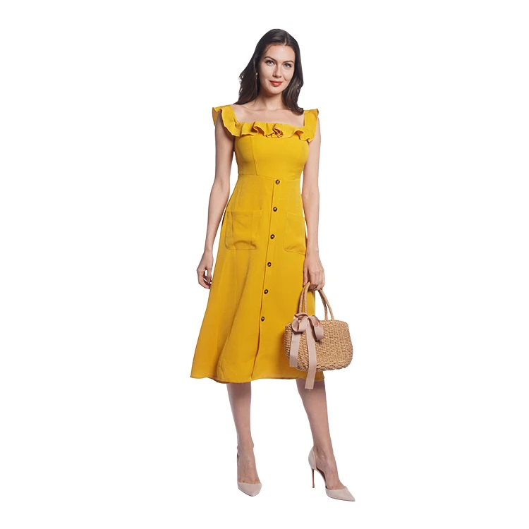 
Retro leisure sexy summer casual dress high quality fashion women dresses apparel ruffle at neckline show retro sense 