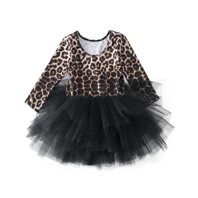 Girls ballet dress black long sleeved dresses party dancing multi-layer mesh customizable for daily holiday performance dresses