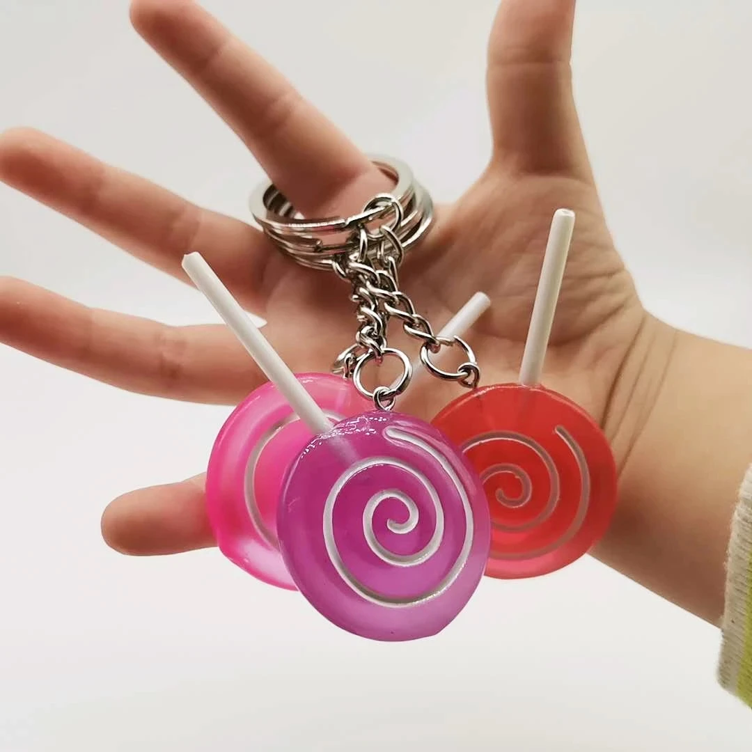 Simulation lollipop keychain pendant resin transparent candy key ring accessories student gifts