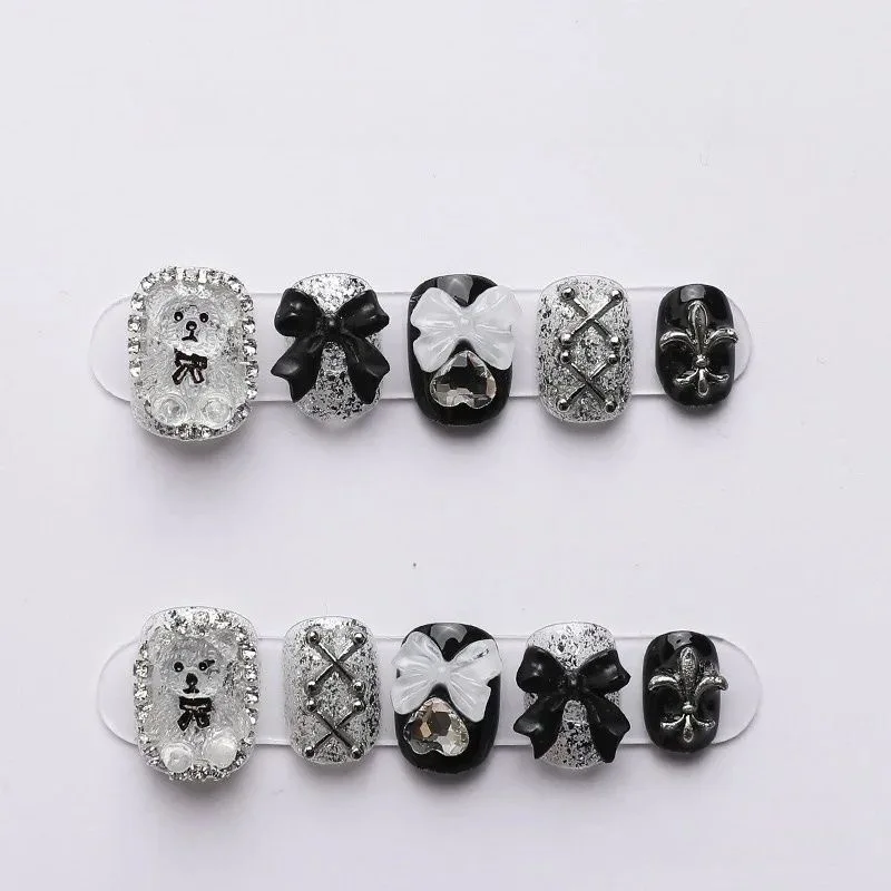10pcs/set Short Luxury Square French Artificial artificial fingernails Press On Nails M S XS Full Cover False