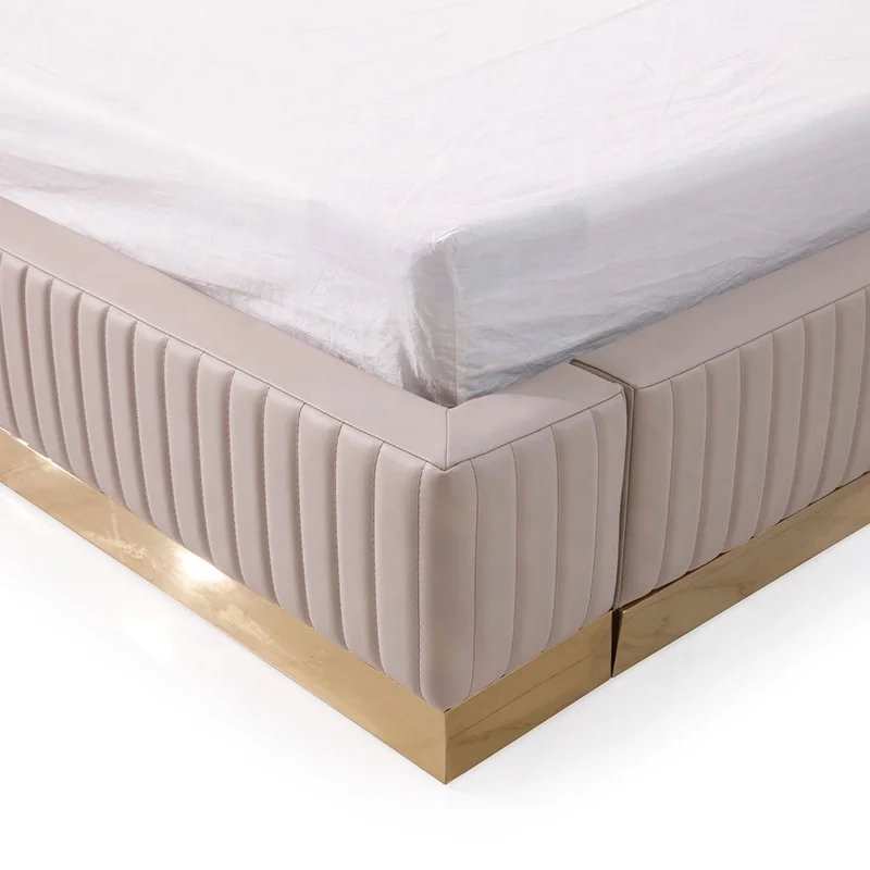 Beige Modern Queen Bedroom Furniture Set Cabinets Custom Bedroom Furniture Sets with Velvet Upholstered Platform Bed