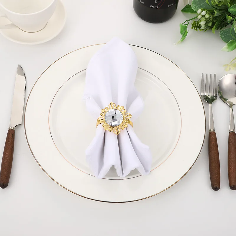 Wedding banquet table decoration hotel table napkin buckle acrylic gem metal high-grade Western food napkin ring