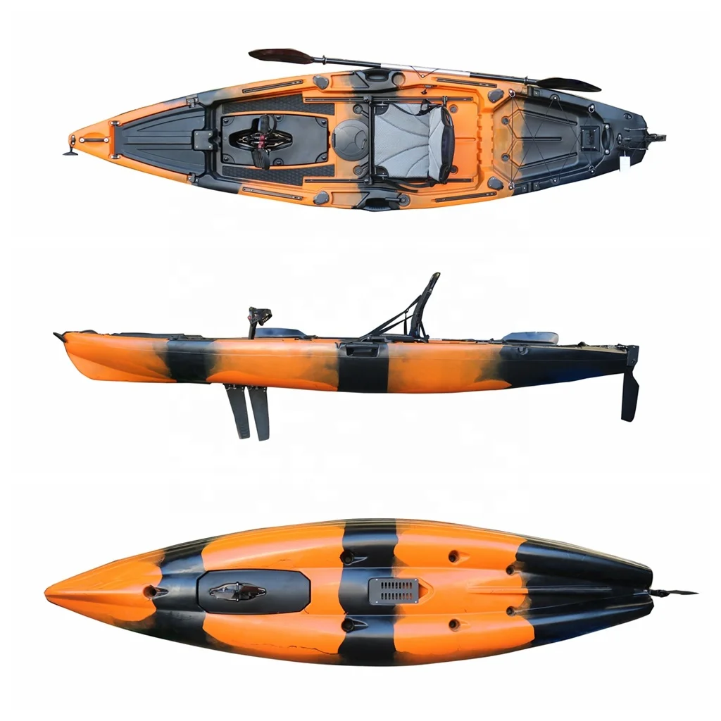 12ft Single Person Pedal Fishing Kayak with Electric Trolling Motor LLDPE Material Rowing Boat Customized VK-25 for Water Sports