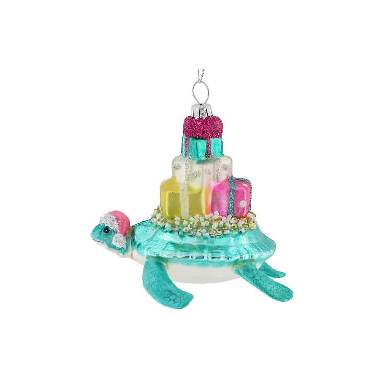 Turtle Hat Pendant Hanging Ornament Tree Decorative Flowers Plants Creative Light Blue Pink Christmas Decorations Glass Painted