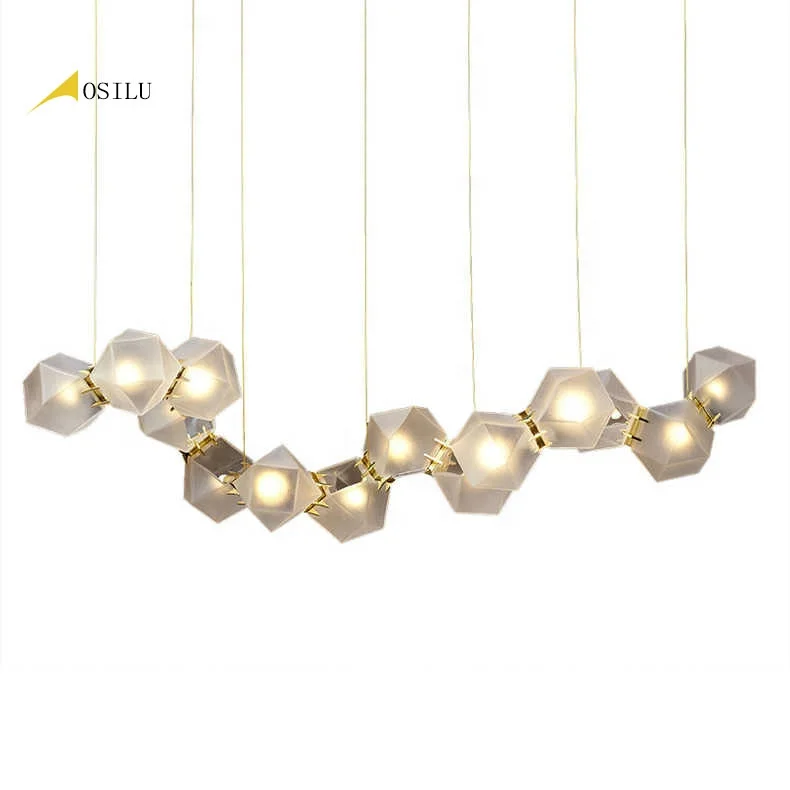 Post-modern Multi-faceted Ball Creative Glass Molecule For Long Coffee Shop Restaurant Bar Designer Chandelier