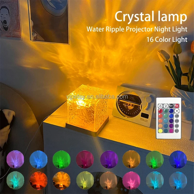 16 Colors LED Night Light 3D LED Ripple Light Aurora Polarization Bedroom Desk USB Charging Adjustable Romantic Atmosphere Light