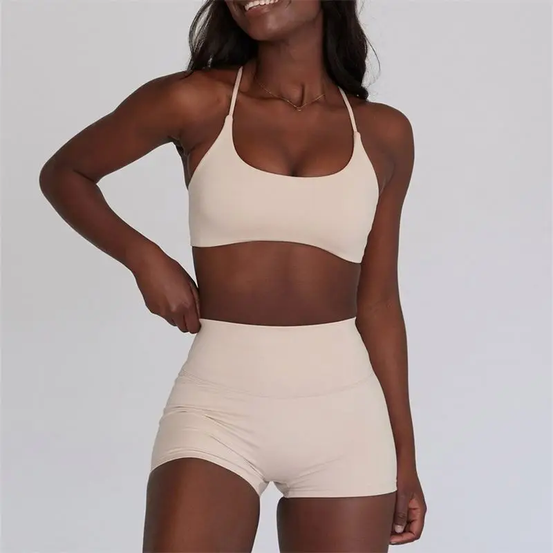 ECBC Wholesale Custom Butt Lifting Yoga Workout Nylon Athletic Matching Sexy Gym Fitness Summer Yoga Biker Women Shorts Sets