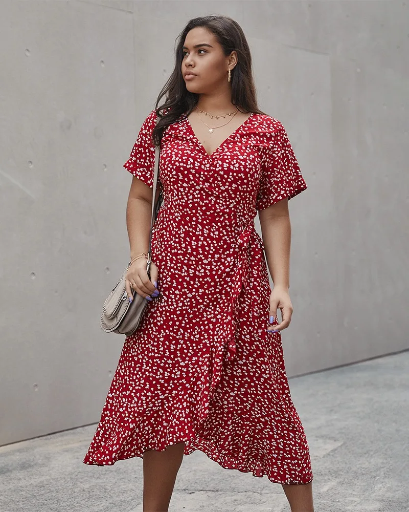 
2020 Summer Dresses Plus Size Ruffled Small Floral Casual Long Dresses 
