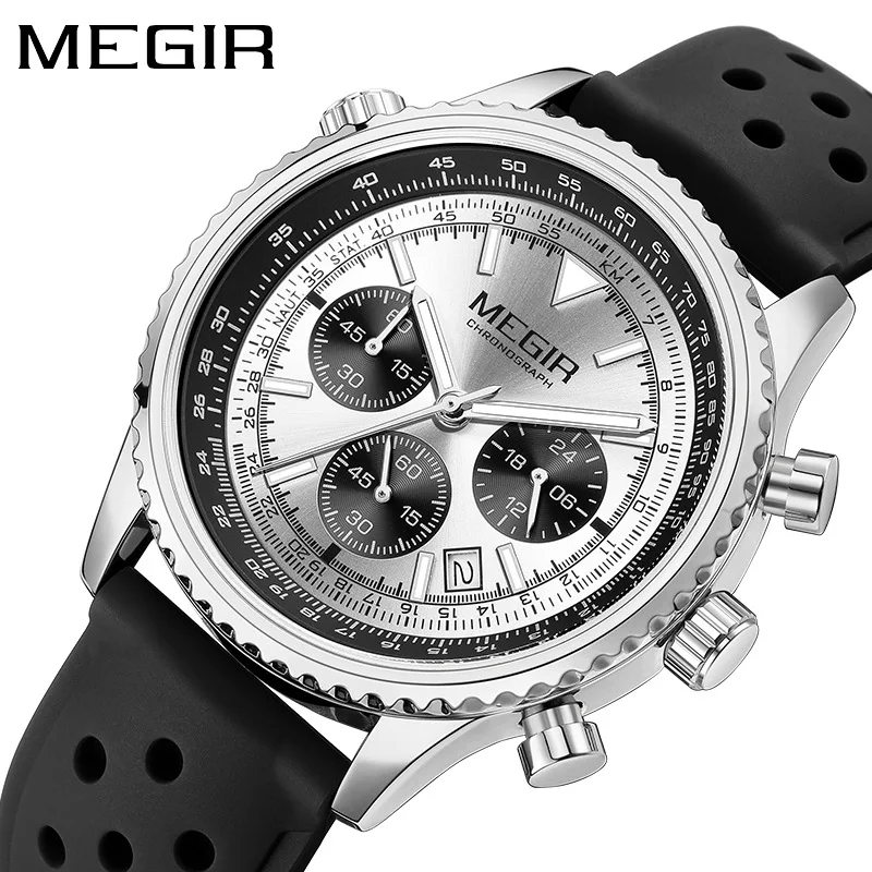 2024 MEGIR Top Luxury High Quality Calendar Sports Luminescent Silicone Quartz Watch For Men Striving Ahead