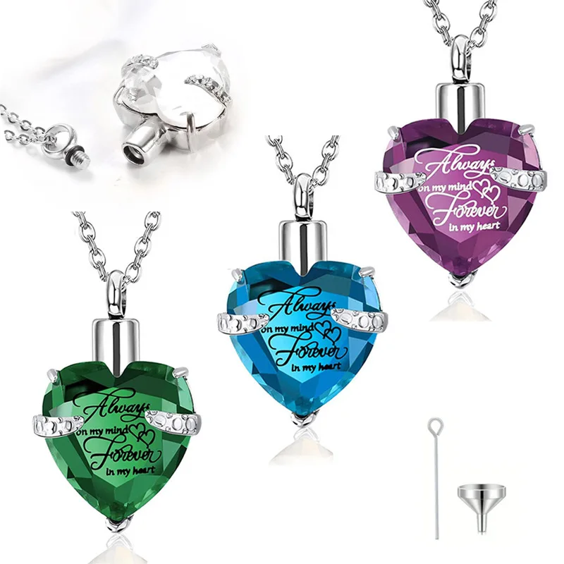 Hot selling 316L Stainless steel birthstone pets urn necklace jewelry for cremation ashes