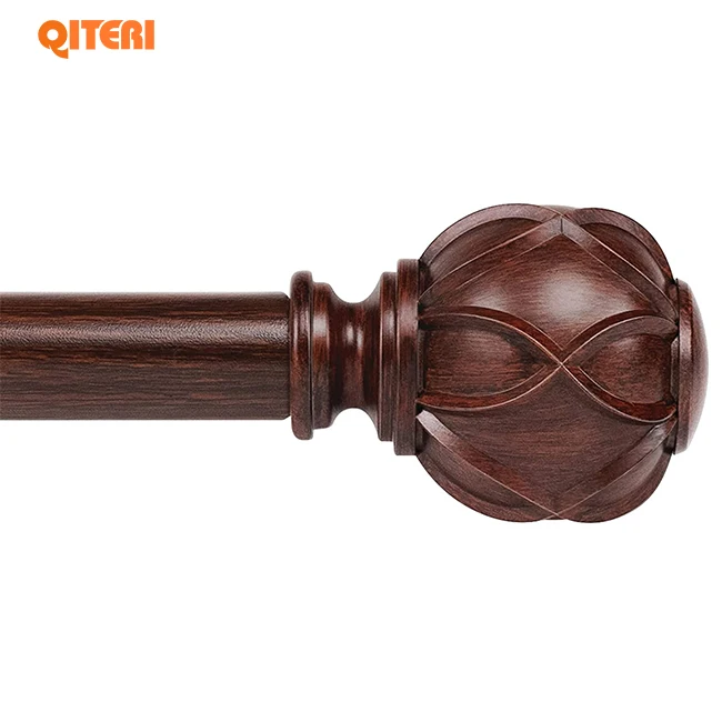 HB Good Price Classic Wood Grain Resin Bathroom Window Curtain Rod Accessories With Finial and Rod For Room