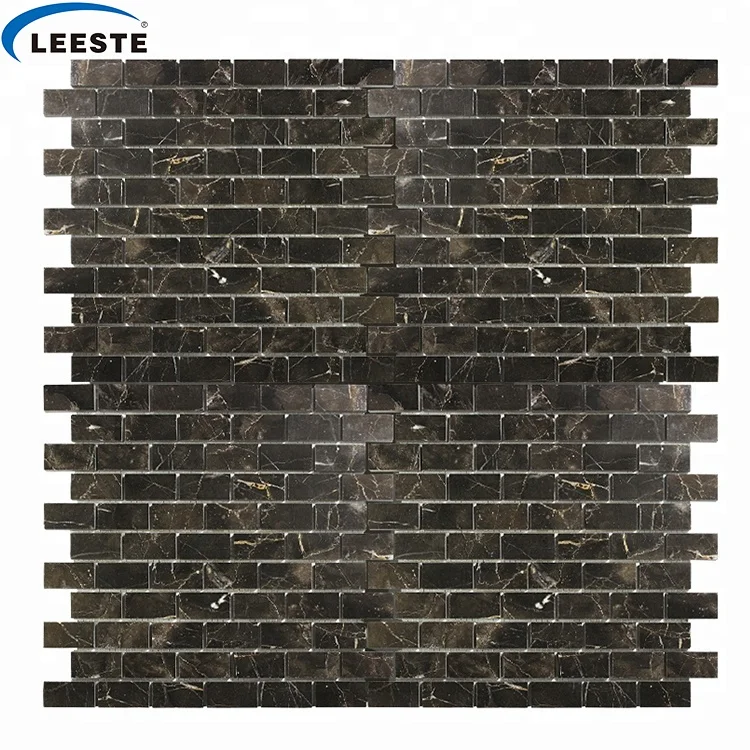High Quality Bathroom Kitchen room wall floor decoration 1 x 2' Brick China Dark Emperador Marble Mosaic tile