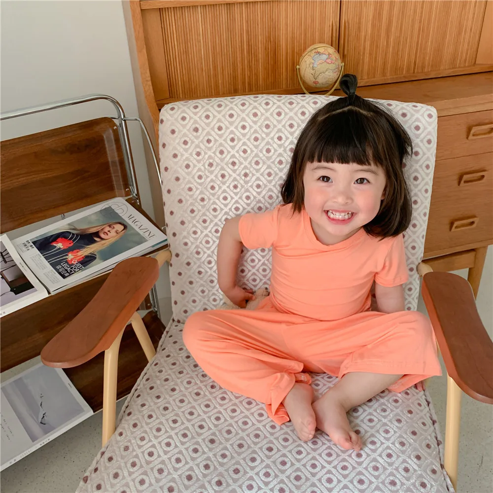 Летний детский однотонный домашний костюм 2022, Детская футболка + штаны, комплект из двух предметов, комплект одежды для мальчиков