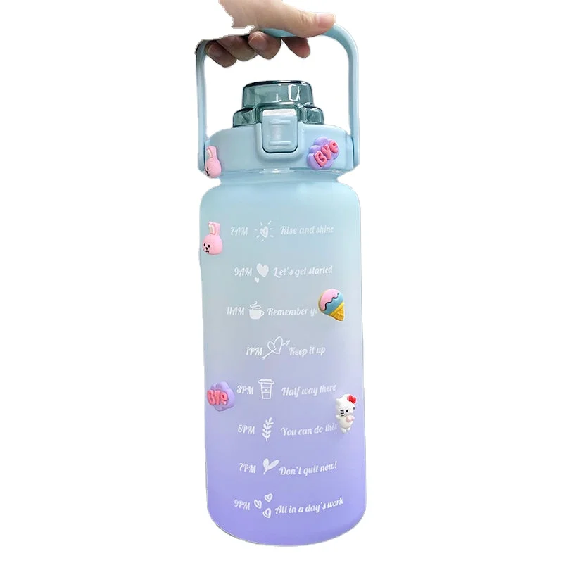 Madou Hot Selling Bpa Free Water Jug With Time Marker Straw 2000Ml Motivational Plastic Gallon Water Bottle For Fitness Gym