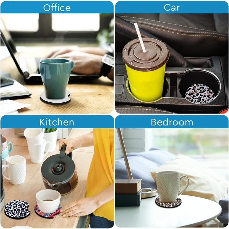 2.75inch White Round Waterproof Neoprene Blank Sublimation Car Coaster Cup Holder for DIY Coasters Crafts