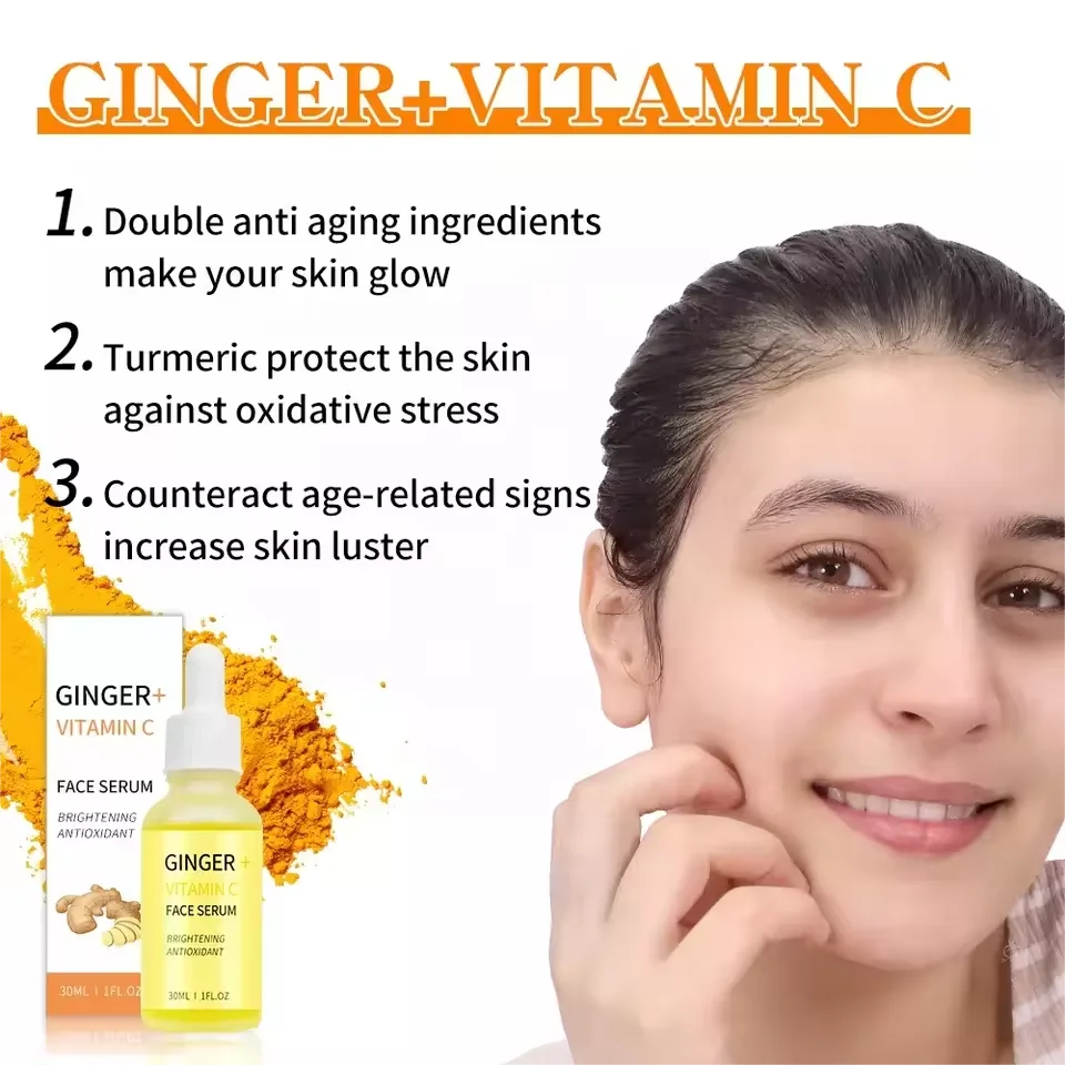 OEM Private Label Ginger Dark Spots Vegan Herbal Extract Vitamin C acne treatment Turmeric Serum