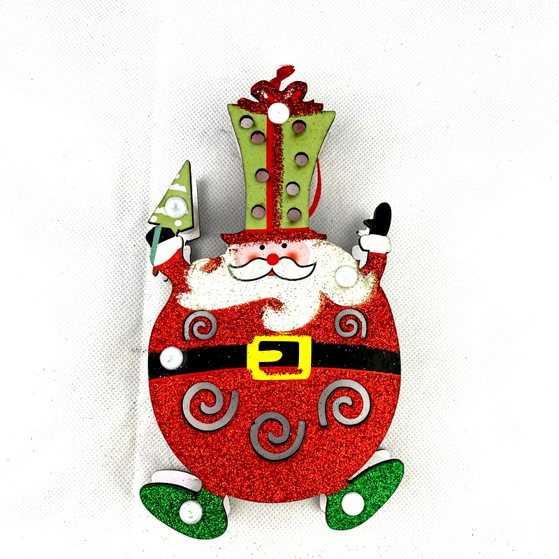 LED Light-Up Christmas Santa Hanging Decorations Xmas Wooden Santa Clause Figurines for Indoor/Outdoor Decorations