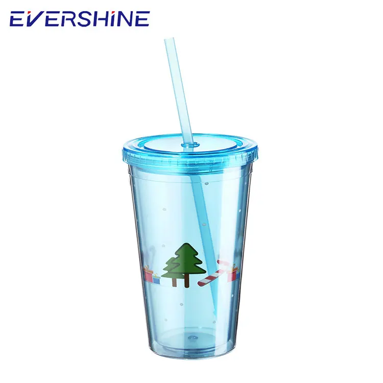 Manufacturer supply promotional 16oz paper insert reusable drinking double wall travel coffee plastic cups with lids